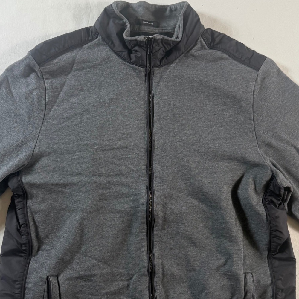 Hugo Boss Full Zip Jacket Mens L Grey Black Mixed‎ Media Quilted Regular Fit